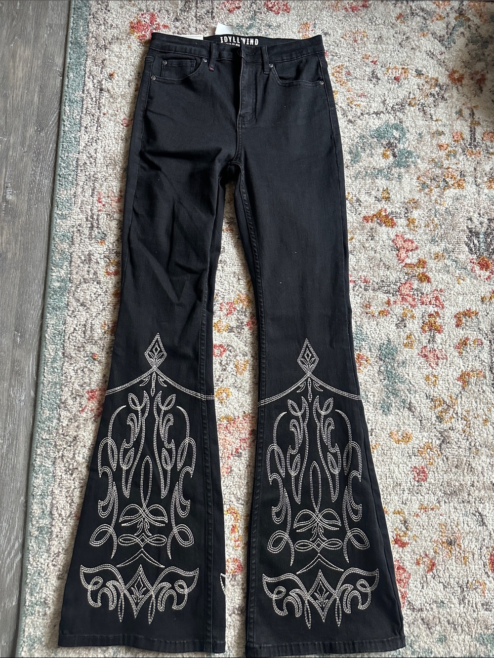 Idyllwind Black Flared Jeans with Silver Embroidered Panels
